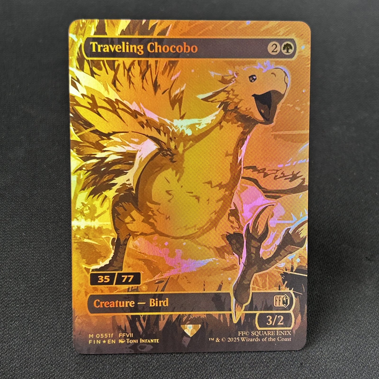 IMG_4498-scaled-1.jpg Traveling Chocobo Final Fantasy #551f Foil MTG Proxy Cards - Image 1