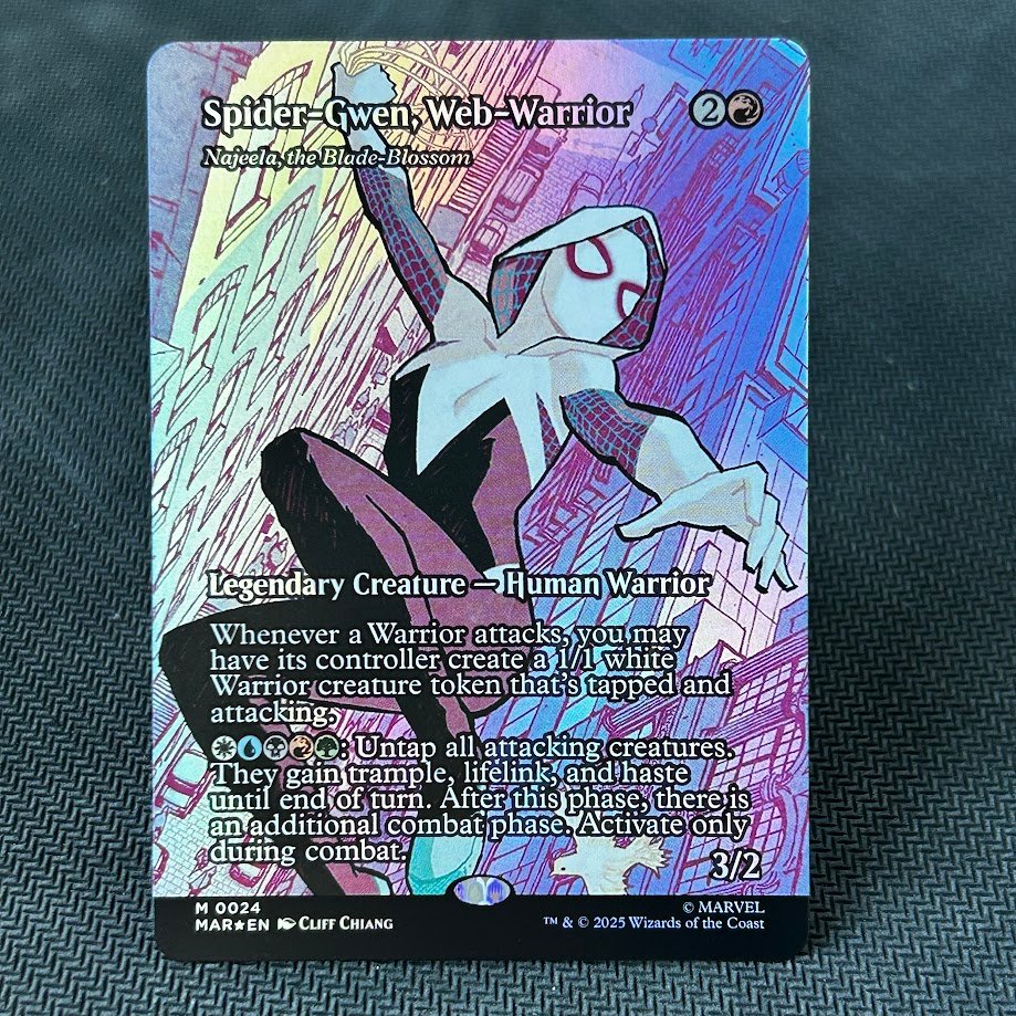 IMG_6516.jpg Spider-Gwen, Web-Warrior(Najeela, the Blade-Blossom) MAR#24 Foil MTG Proxy Cards - Image 1